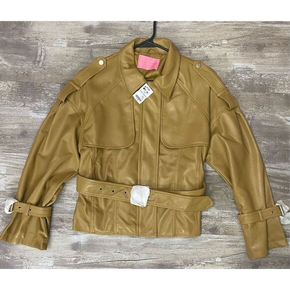 New Azalea Wang Caramel Faux Leather Pleather Jacket Size Small - Picture 1 of 5